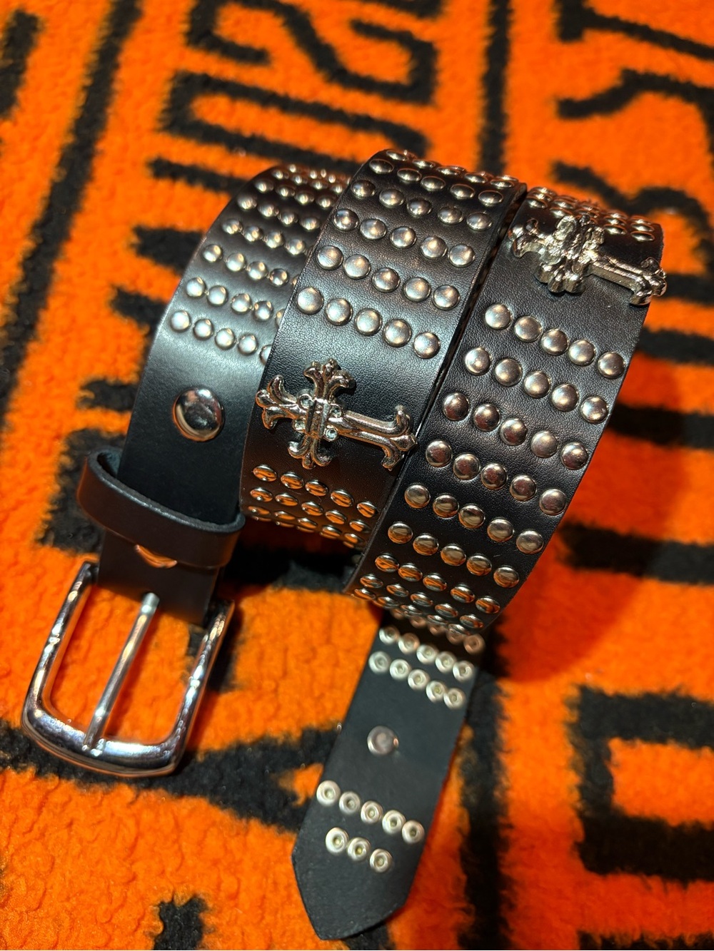 Gothic Cross & Studded Genuine Leather Belt